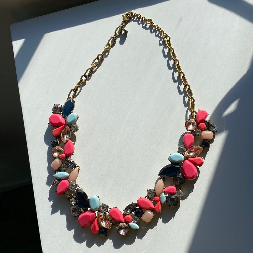 Stunning J Crew statement necklace with various blue and pink jewels!